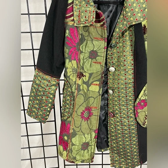 Vintage lulu h floral iridescent green unique coat button down size m - Picture 4 of 16